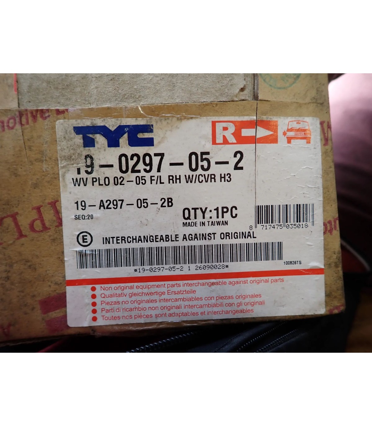 VOLKSWAGEN POLO 9N FOX HALOGEN LAMPA PRAWY PRZÓD 19-0297-05-2