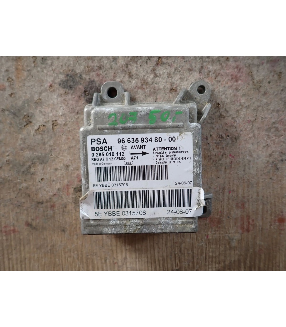 PEUGEOT 207 STEROWNIK MODUŁ PODUSZEK AIRBAG SENSOR 963593480