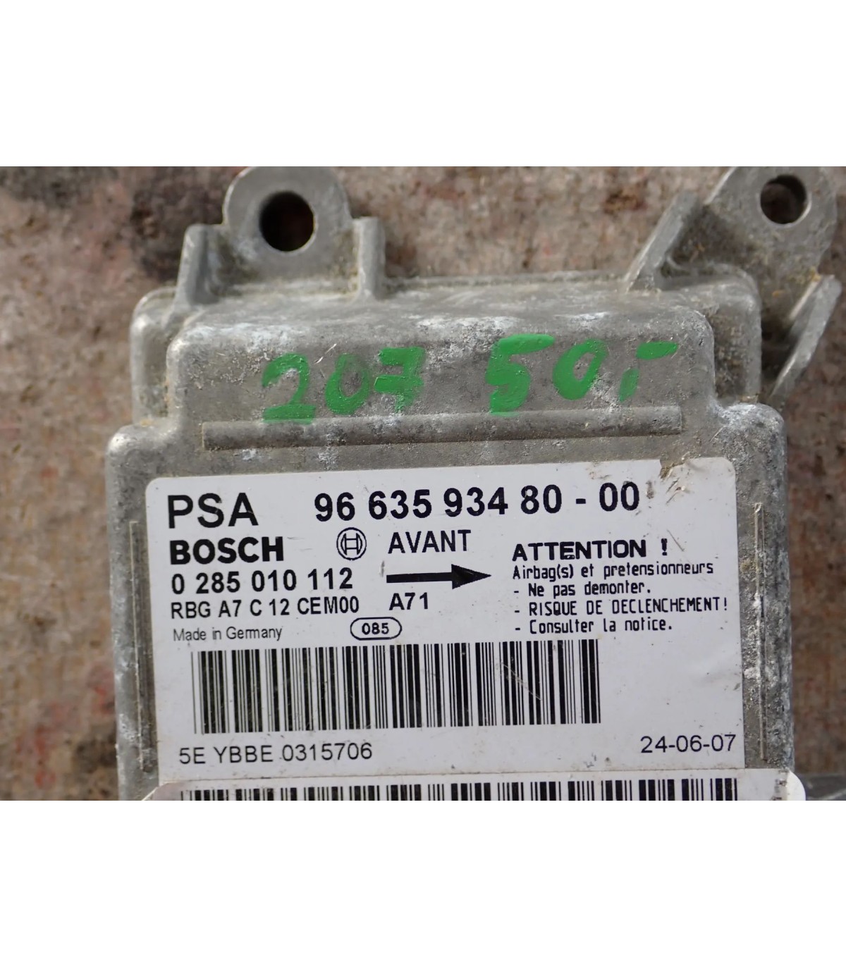PEUGEOT 207 STEROWNIK MODUŁ PODUSZEK AIRBAG SENSOR 963593480