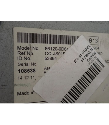 TOYOTA YARIS III RADIO 86120-0D64O